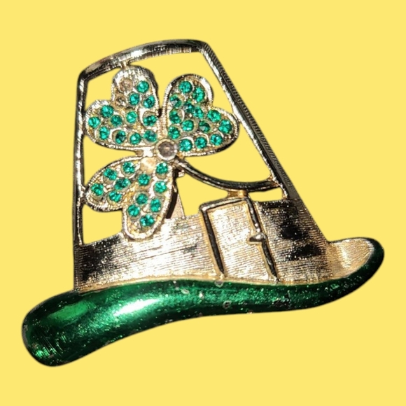 Vintage Betsey Johnson  Lucky Irish Shamrock Clover Brooch Pin Jewelry - Picture 2 of 3